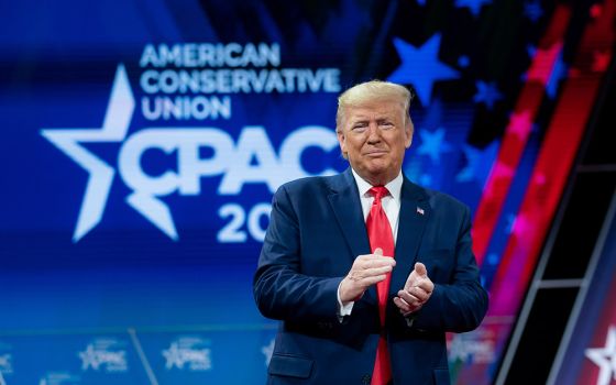 Then-President Donald Trump speaks at the 2019 Conservative Political Action Conference, or CPAC, held that year in Oxon, Maryland. (Flickr/Trump White House Archived/Tia Dufour)