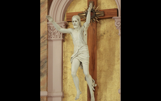 A sculpture of the risen Jesus is pictured in the Church of the Immaculate Conception at St. Mary-of-the-Woods, Indiana. The author calls the work by Harry Breen "unlike any depiction of the Resurrection that I had ever seen." (Sue Paweski)