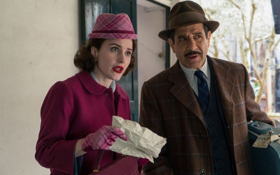 Actors Rachel Brosnahan, left, and Tony Shalhoub in "The Marvelous Mrs. Maisel." (Courtesy of Amazon Prime)