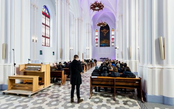 Worshipers gather at the Roman Catholic Church of the Sacred Heart of Jesus in Samara, Russia, on Feb. 25. (Dreamstime/Alexandr Blinov)