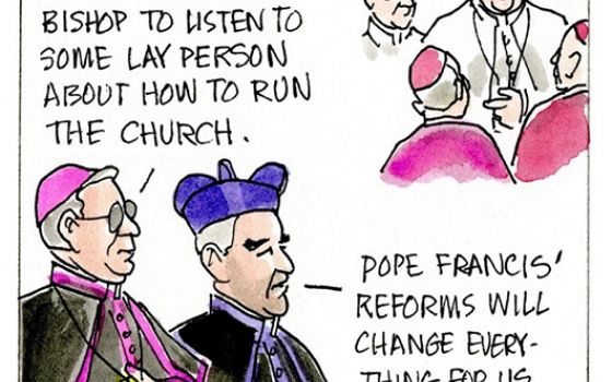 Francis, the comic strip: A bishop doesn't like Francis' reforms, but someone in authority has some advice.