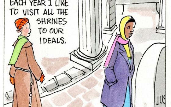 Francis, the comic strip: Leo starts 2022 by visiting the shrines to our ideals.