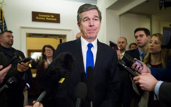 North Carolina Gov. Roy Cooper speaks with reporters on Capitol Hill in Washington, on Feb. 6, 2019. (RNS/AP Photo/Cliff Owen)