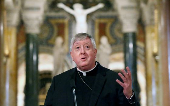 Bishop Mitchell Rozanski of Springfield, Massachusetts, makes his remarks at the Cathedral Basilica of St. Louis as he is introduced as the next archbishop of St. Louis on June 10. (Newscom/UPI/Bill Greenblatt)