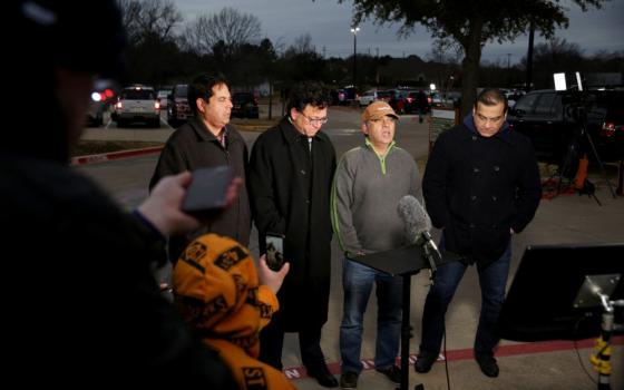 Members of an Islamic center in Colleyville, Texas, in the Dallas–Fort Worth metro area are interviewed by the media Jan. 15 about a hostage situation at Congregation Beth Israel in Colleyville. (CNS/Reuters/Shelby Tauber)