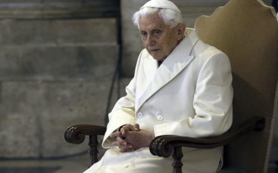 Pope Emeritus Benedict XVI sits in St. Peter's Basilica on Dec. 8, 2015. A long-awaited report on sexual abuse faulted his handling of four cases. (AP/Gregorio Borgia)