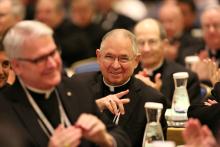 Archbishop José Gomez of Los Angeles smiles Nov. 15, 2016, after he was elected vice president of the U.S. Conference of Catholic Bishops during their annual fall general assembly in Baltimore. (CNS/Bob Roller)