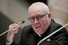 Bishop Richard Malone of Buffalo, New York, is seen in a file photo. Despite calls for his resignation over the handling of priests accused of sexual abuse, he said Aug. 26, "The shepherd does not desert the flock at a difficult time." (CNS/Tyler Orsburn)