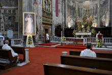 Pope Francis celebrates Mass marking the feast of Divine Mercy at the Church of the Holy Spirit near the Vatican in Rome April 19. (CNS/Vatican Media)