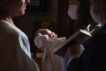 Beatrice Anne Borman is seen during her baptism April 18, 2020, at St. James Church in Falls Church, Virginia. (CNS/Zoey Maraist, Arlington Catholic Herald)