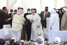 Pope Francis arrives for an interreligious meeting on the plain of Ur near Nasiriyah, Iraq, March 6. (CNS/Paul Haring)