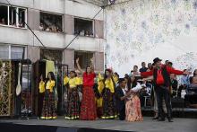  Performers entertain before Pope Francis' meeting with the Roma community in the Luník IX neighborhood in Košice, Slovakia, Sept. 14. (CNS/Paul Haring)