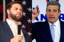 Left: J.D. Vance, Republican candidate for U.S. senator in Ohio, speaks at a campaign event in Medina, Ohio, Oct. 21 (AP/Phil Long). Right: Rep. Tim Ryan, D-Ohio, running for the open U.S. Senate seat in Ohio, speaks May 3 in Columbus (AP/Jay LaPrete).