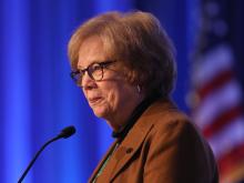 Dominican Sister Donna Markham, president and CEO of Catholic Charities USA, speaks during a Nov. 15, 2022, session of the fall general assembly of the U.S. Conference of Catholic Bishops in Baltimore.