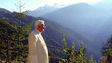 Pope Benedict XVI poses in Alpeggio Pileo near his summer residence in Les Combes, at the Valle d'Aosta in northern Italy, July 14, 2005. Pope Benedict died Dec. 31, 2022, at the age of 95 in his residence at the Vatican. (CNS photo/Reuters/Vatican Pool)