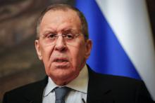 Russian Foreign Minister Sergey Lavrov attends a news conference following talks with his Kyrgyz counterpart, Ruslan Kazakbayev, in Moscow March 5. (CNS/Reuters pool/Sergei Ilnitsky)