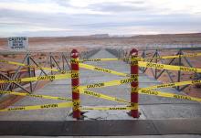 A closed boat ramp at Lake Powell in Page, Arizona, extends into desert sand April 19. (CNS/Reuters/Caitlin Ochs)