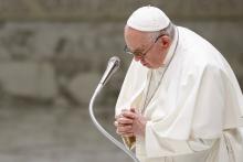 Pope Francis prays as he leads the weekly general audience at the Vatican Aug. 24, 2022. (CNS photo/Guglielmo Mangiapane, Reuters)