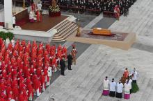 Pope Francis presides over the funeral Mass of Pope Benedict XVI in St. Peter's Square at the Vatican Jan. 5, 2023. (CNS photo/Chris Warde-Jones)