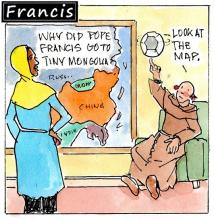 Francis, the comic strip: Why did Francis go to Mongolia? Look at the map to find out.