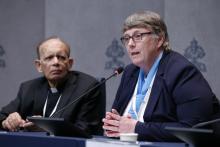 Sr. Mary Teresa Barron, a member of the Congregation of the Sisters of Our Lady of Apostles, speaks during a news conference on the Synod of Bishops on synodality at the Vatican Oct. 7. (CNS/Justin McLellan)