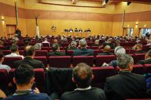 Theological advisers to the Synod of Bishops lead a forum organized by the Synod of Bishops on the role and authority of the bishop in a synodal church held in Rome Oct. 9. (CNS/Lola Gomez)