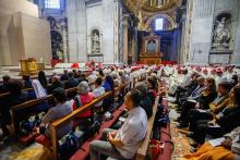 Cardinal Mario Grech, secretary-general of the synod, delivers his homily during Mass with synod participants at the Altar of the Chair in St. Peter's Basilica at the Vatican Oct. 21. (CNS/Lola Gomez)