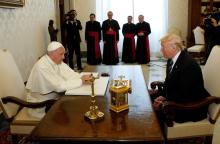 Pope Francis meets U.S. President Donald Trump during a private audience at the Vatican May 24, 2017. 