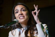 In this May 13, 2019, file photo Rep. Alexandria Ocasio-Cortez, D-N.Y., speaks at the final event for the Road to the Green New Deal Tour at Howard University in Washington. (AP/Cliff Owen, File)