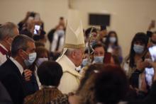 Pope Francis arrives to celebrate Mass at St. Joseph Chaldean Catholic Cathedral in Baghdad March 6, 2021. (CNS/Paul Haring)