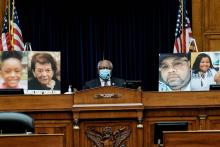 Rep. James Clyburn, D-South Carolina, subcommittee chairman, listens as U.S. Secretary of Health and Human Services Alex Azar testifies on Capitol Hill in Washington Oct. 2, to the House Select Subcommittee on the Coronavirus Crisis. Photos of people who 