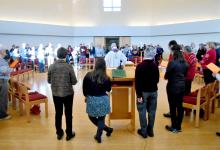 The community at Holy Wisdom Monastery in Middleton, Wisconsin, holds a worship service. (NCR photo/Peter Feuerherd)