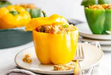 A bell pepper stuffed with tempeh, cauliflower rice and vegetables (At Elizabeth's Table/Elizabeth Varga)