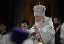 Russian Orthodox Church Patriarch Kirill conducts the Easter service in the Christ the Savior Cathedral in Moscow, Russia, April 24, 2022.