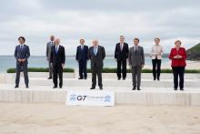 Group of Seven leaders pose for a photo at the G-7 summit June 11 in Carbis Bay, England. (CNS photo/Patrick Semansky, Pool via Reuters)