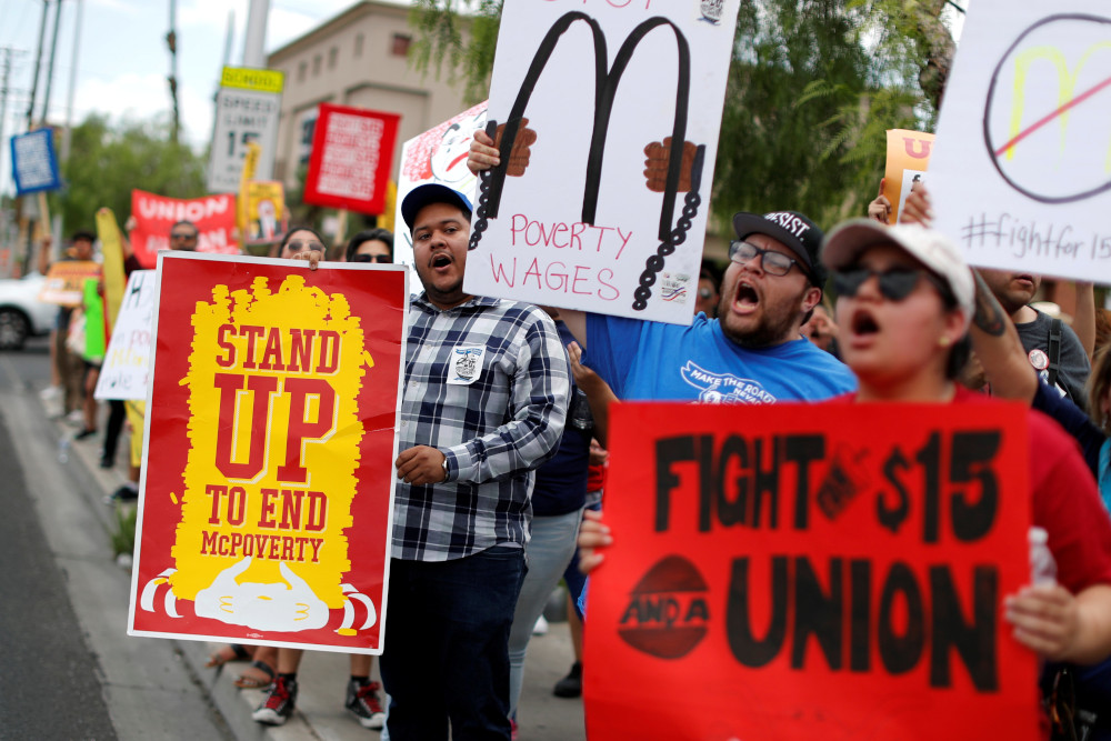 Striking McDonald's workers in Las Vegas demand a $15 minimum wage June 14, 2019. (CNS/Reuters/Mike Segar)