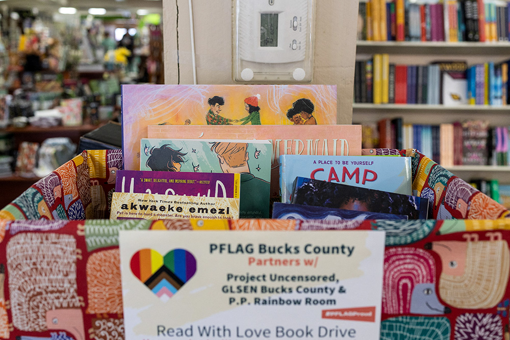 LGBTQ-themed storybooks are seen in a donation box at the Doylestown Bookshop in Pennsylvania April 7, 2023. (OSV News/Reuters/Hannah Beier)
