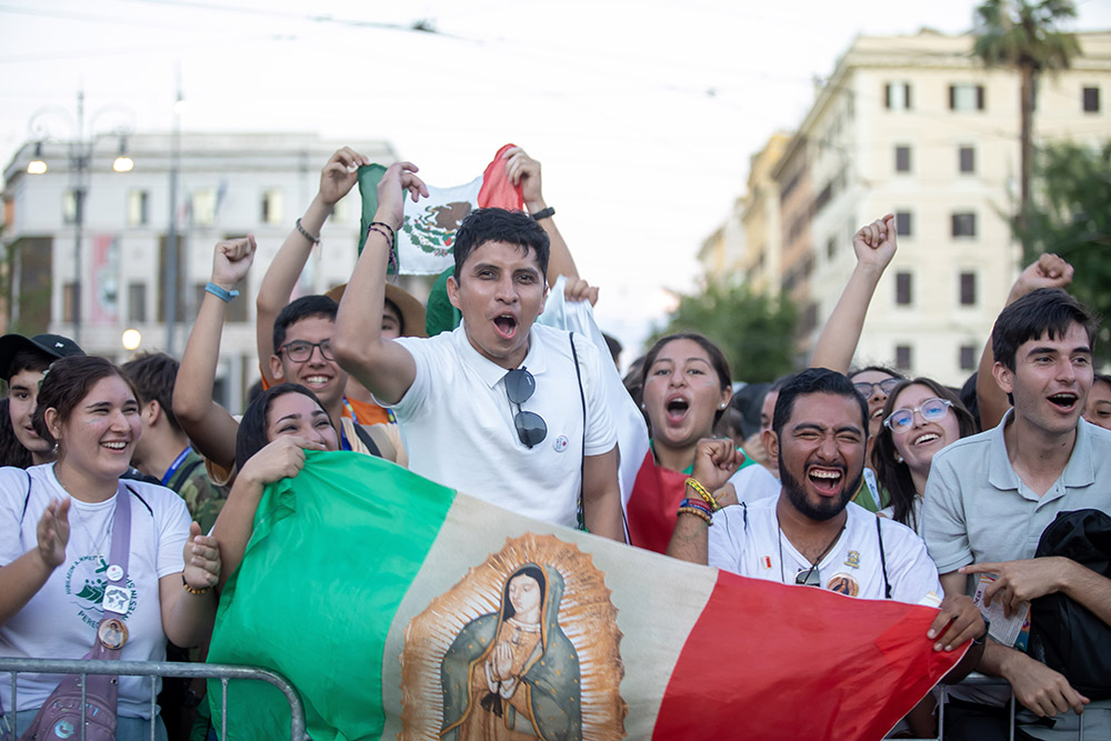 Young people attend a concert in Risorgimento Square in Rome July 29, 2025, during the Jubilee of Digital Missionaries and Catholic Influencers. (CNS/Pablo Esparza)