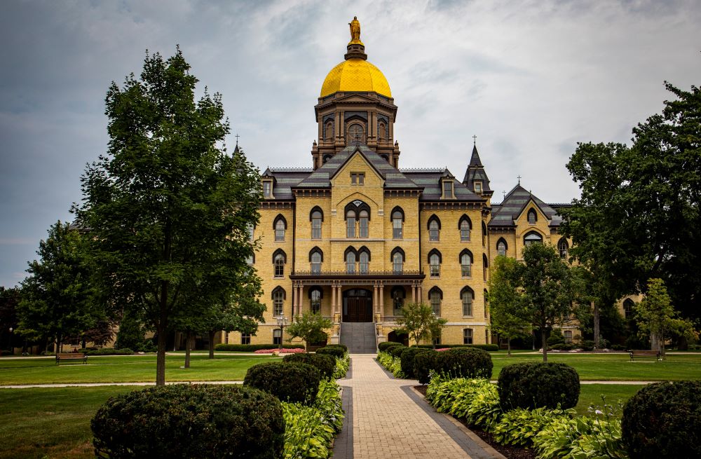 The Golden Dome with its statue of Mary atop the administration building of the University of Notre Dame