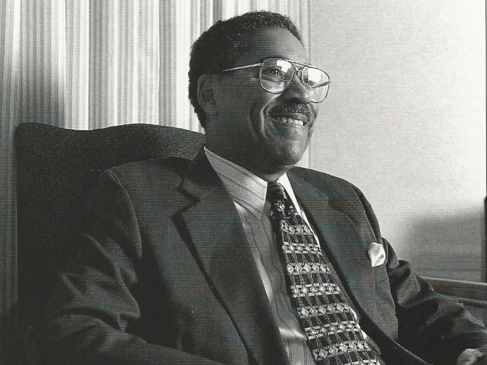 Then-U.S. Rep William Lacy “Bill” Clay Sr. sitting in a chair facing right in an undated photo.