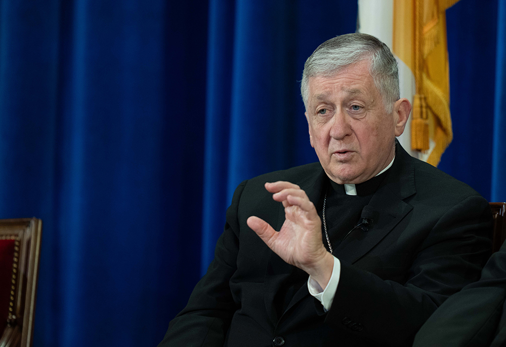 Cardinal Blase J. Cupich of Chicago speaks at a news conference May 9, 2025, at the Pontifical North American College in Rome. Cupich spoke Aug. 6 in Nagasaki about the church's teaching on war. Cupich was there to mark the sad anniversary of the atomic bombs dropped on that city and on Hiroshima in 1945. (CNS/Kendall McLaren)