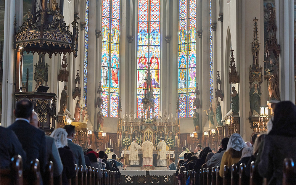 A file photo shows clergymen concelebrating the extraordinary form liturgy, commonly known as the Tridentine or traditional Latin Mass, at St. Joseph Shrine in Detroit. St. Joseph Shrine is one of four regional sites in the Archdiocese of Detroit that will continue to offer Masses according the extraordinary form starting July 1, 2025. (OSV News/Detroit Catholic/Valaurian Waller)