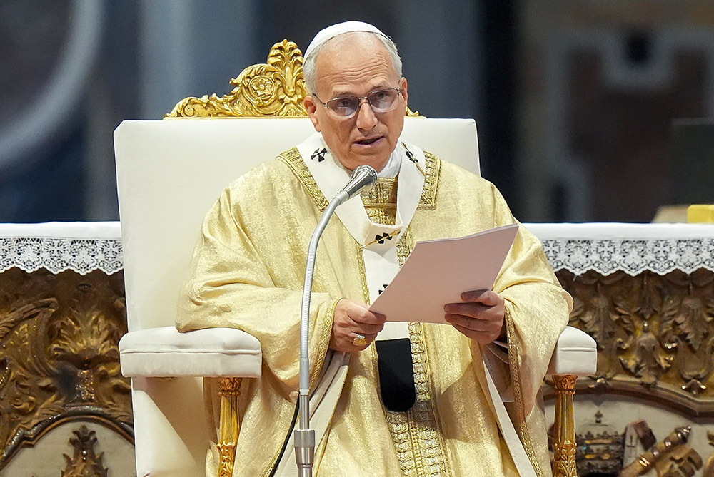 Pope Leo XIV gives his homily during Mass on the feast of the Sacred Heart of Jesus in St. Peter’s Basilica at the Vatican June 27, 2025. The pope ordained 32 men from five continents during the Mass (CNS/Lola Gomez)