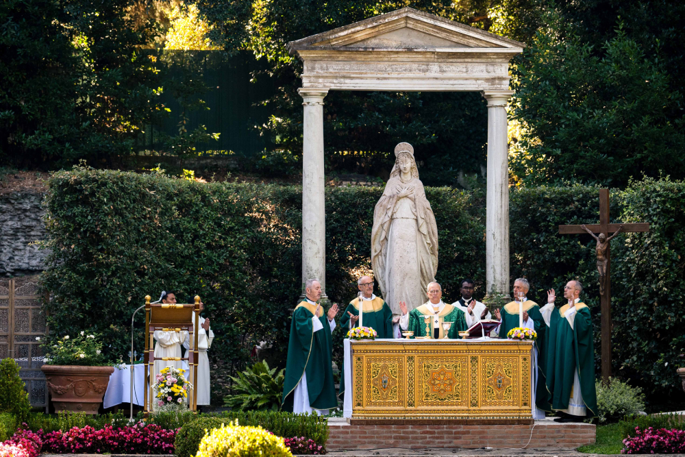 Pope Leo XIV celebrates Mass for the Care of Creation on the grounds of the Borgo Laudato Si' ecology center in Castel Gandolfo, Italy, July 9, 2025. (CNS/Cristian Gennari, pool)