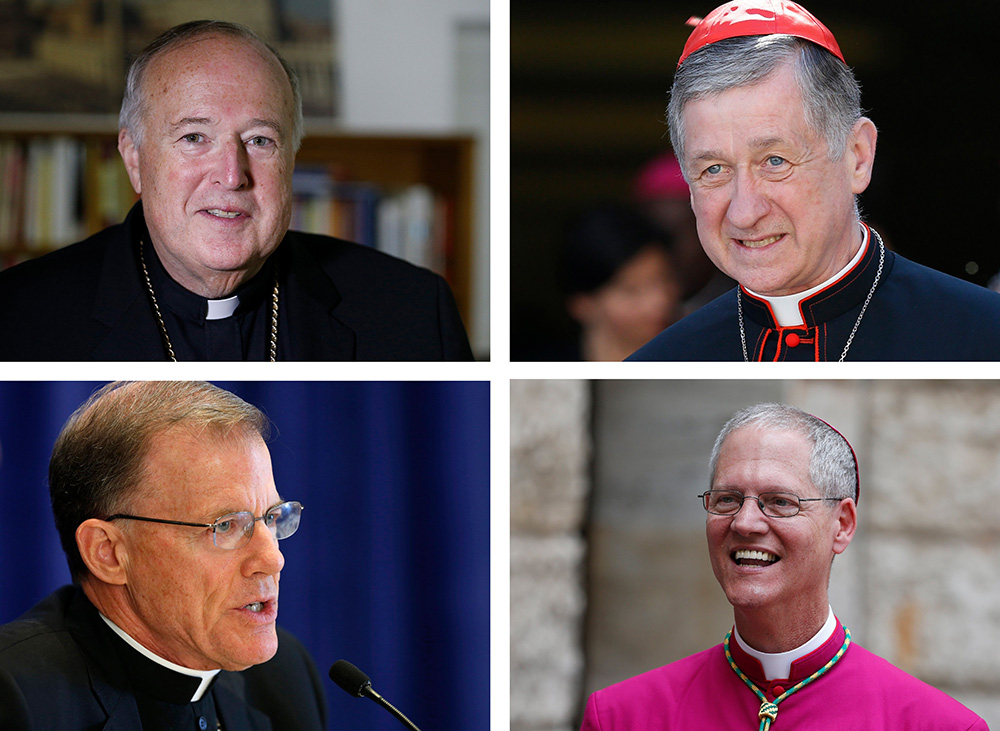 Cardinals Robert W. McElroy of Washington, Blase J. Cupich of Chicago, and Archbishops John C. Wester of Santa Fe, New Mexico, and Paul D. Etienne of Seattle are pictured in a combination photo. (OSV News files/OSV News/CNS)