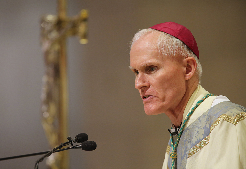 Bishop Mark E. Brennan of Wheeling-Charleston, West Virginia, is pictured in a 2019 photo at the Cathedral of St. Joseph in Wheeling. Brennan issued a statement July 31, 2025, addressing the immigration crisis and calling people in his state to "pray for the courage to do the right thing." (OSV News/Bob Roller)