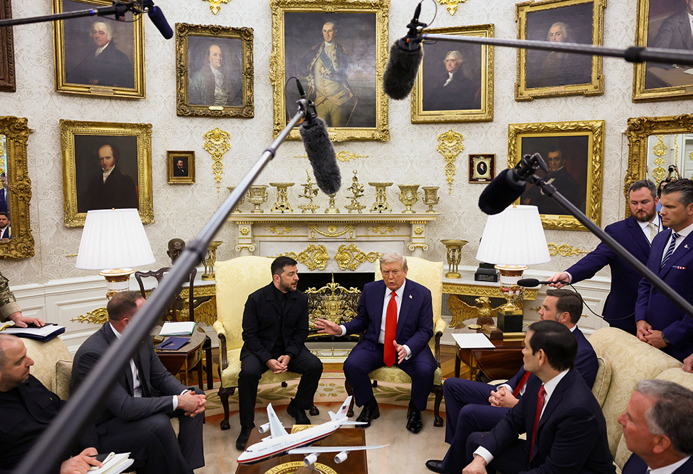 U.S. President Donald Trump and Ukrainian President Volodymyr Zelenskyy meet in the Oval Office of the White House in Washington Aug. 18, 2025, amid negotiations to end the Russian war in Ukraine. (OSV News/Reuters/Kevin Lamarque)