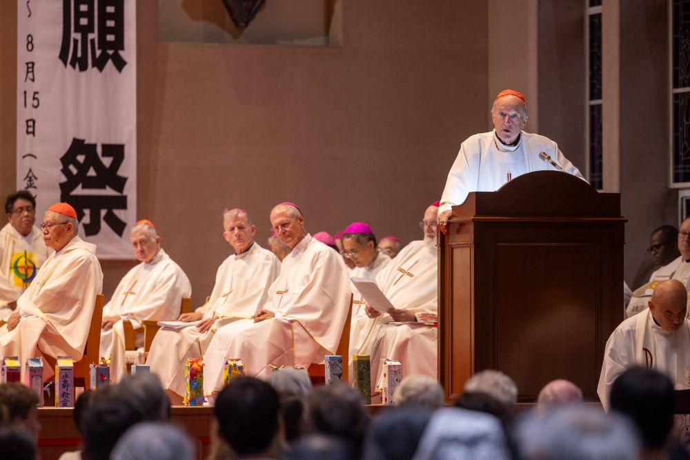 Washington Cardinal Robert McElroy speaks at a Peace Memorial Mass at Urakami Cathedral in Nagasaki, Japan.