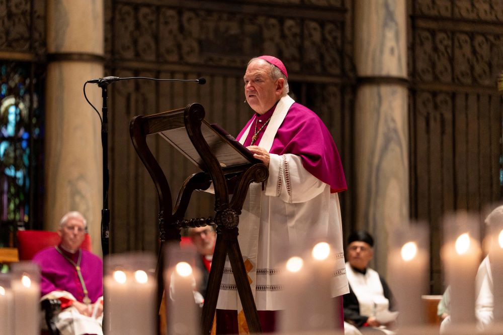 Archbishop Bernard Hebda speaks during an interfaith prayer service.