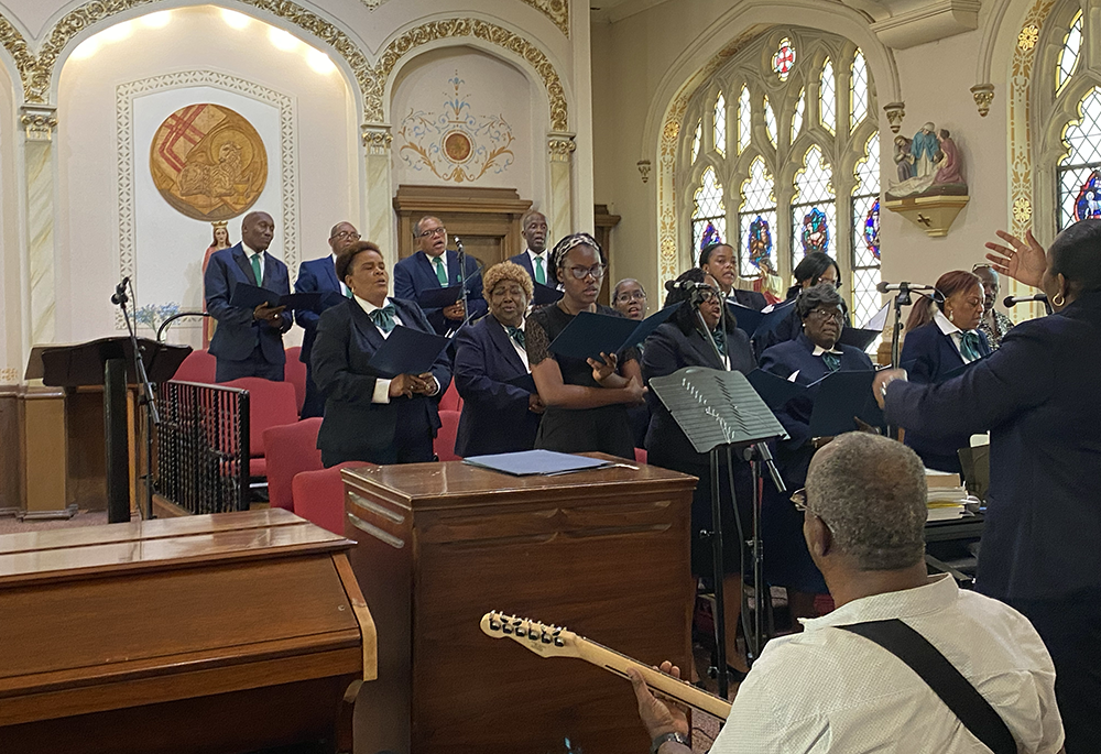 The choir sings at St. Barbara Catholic Church for the Haitian Catholic Community of Philadelphia’s Creole Mass, on July 20, 2025. (NCR photo/Renée Roden)